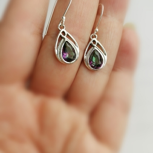 Teardrop shaped Mystic Topaz earrings in Sterling Silver 🆕 - Picture 5 of 7